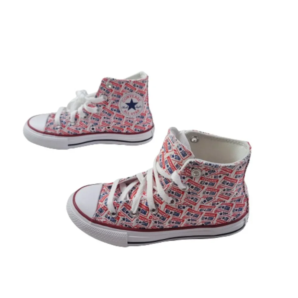 Converse Chuck Taylor All Star Hi Red White Blue Print Sneakers Size 12 NIB